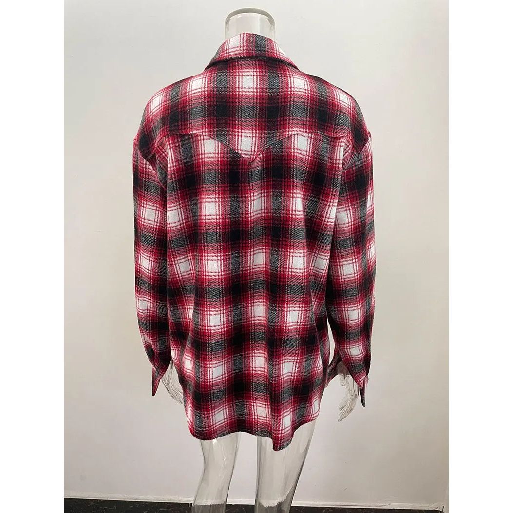 Dames casual geruite overhemdjas met knopen - Lange mouwen en borstzakken Aprizz