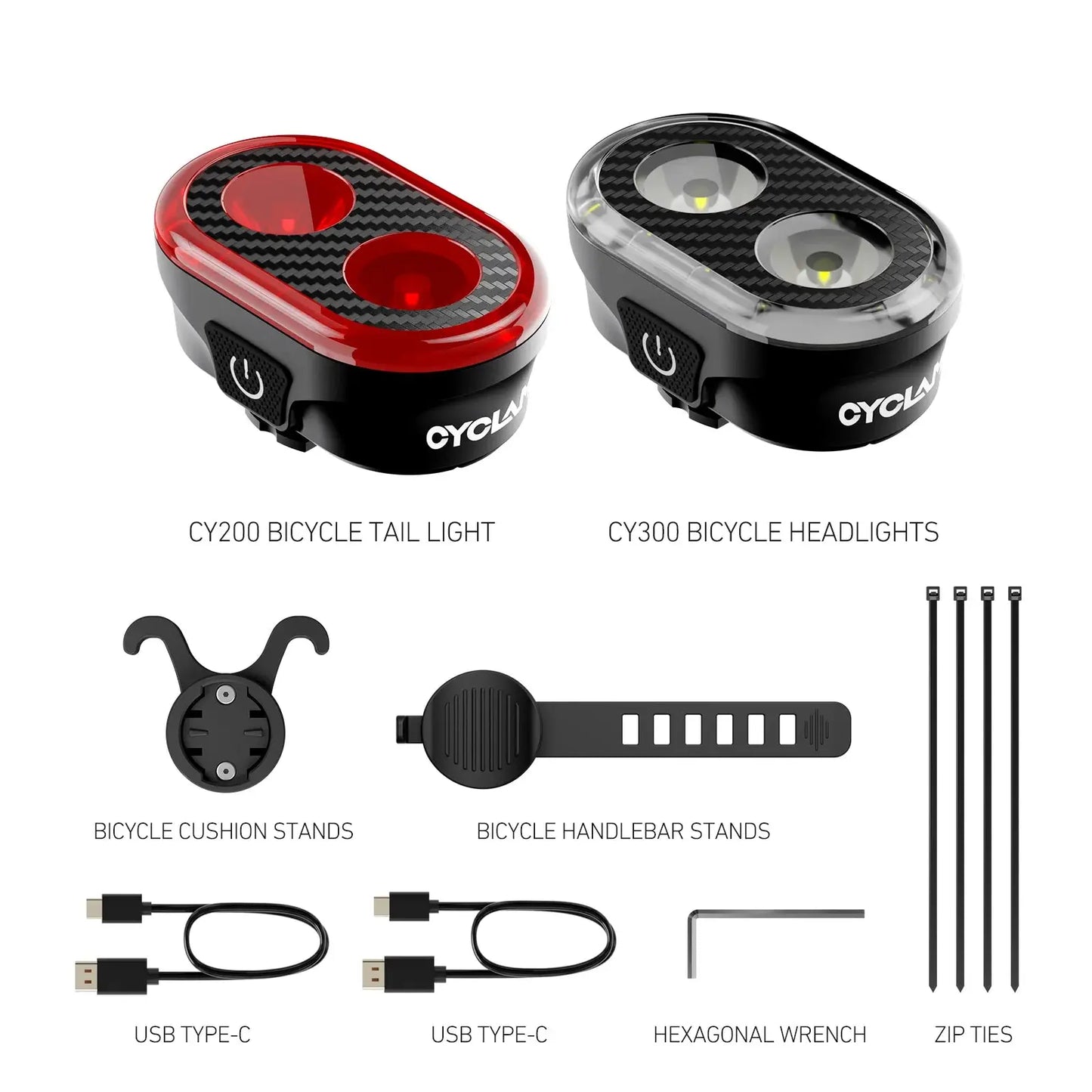 Fiets verlichtingset met slimme remdetectie - 200 Lumen CY-300T Aprizz - Outdoor premium producten
