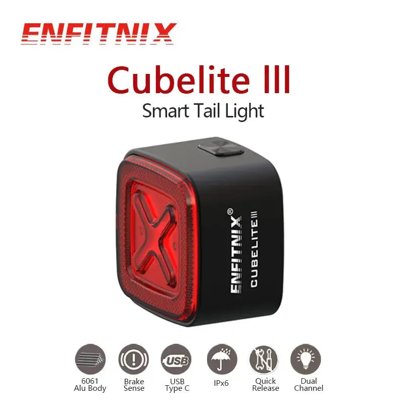 Enfitnix Cubelite III Smart Tail Light Bicycle Brake Warning Light Ultra Bright Rear Light USB Charge LED Night Warning Light Aprizz - Outdoor premium producten