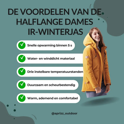 Halflange dames winterjas met IR verwarming - 5 kleuren Aprizz