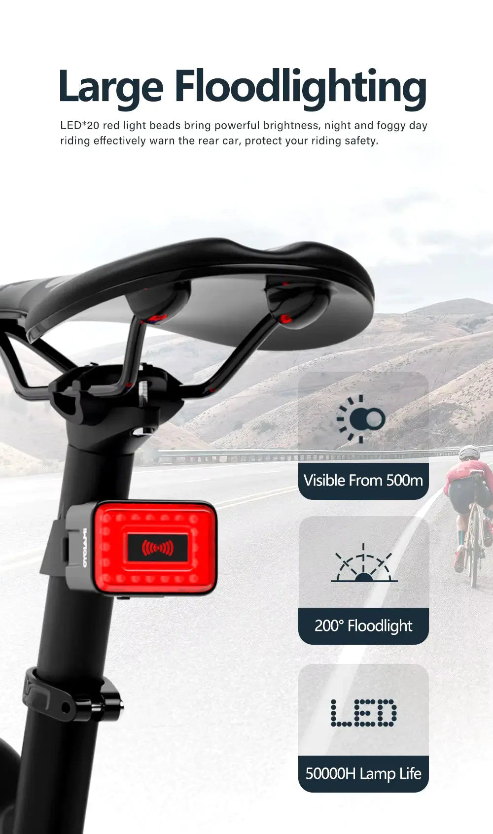 Intelligent radar fietsachterlicht RT01 met geavanceerde veiligheid functies. Aprizz - Outdoor premium producten