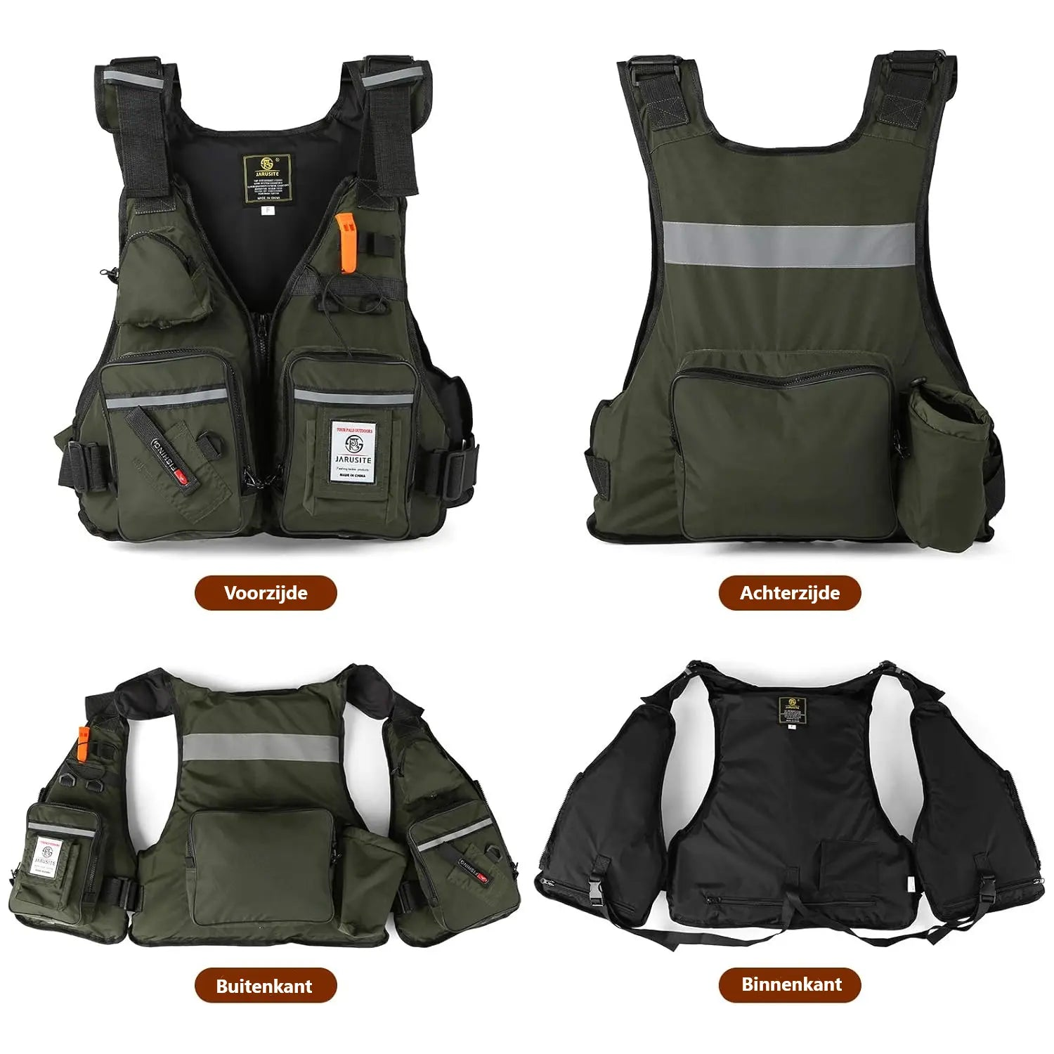 Multifunctioneel outdoor reddingsvest – duurzaam & verstelbaar met 16 zakken Aprizz