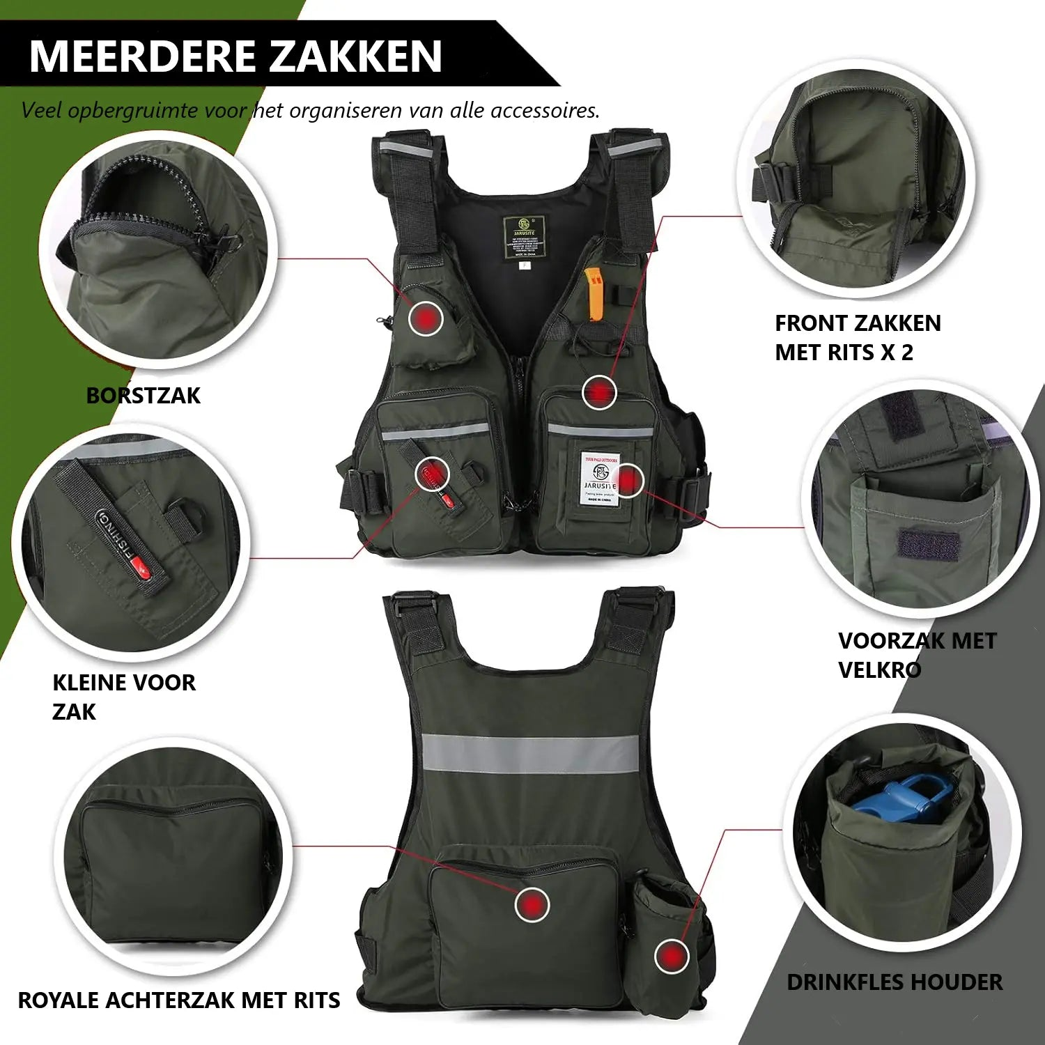 Multifunctioneel outdoor reddingsvest – duurzaam & verstelbaar met 16 zakken Aprizz