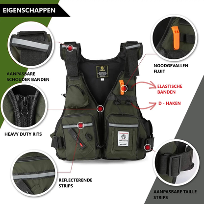 Multifunctioneel outdoor reddingsvest – duurzaam & verstelbaar met 16 zakken Aprizz