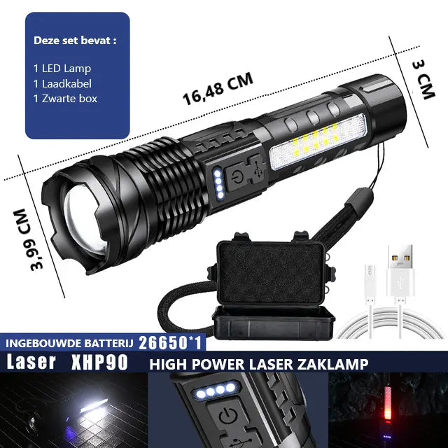 Tactische LED Zaklamp – Waterdicht & oplaadbaar met telescopische zoom Aprizz