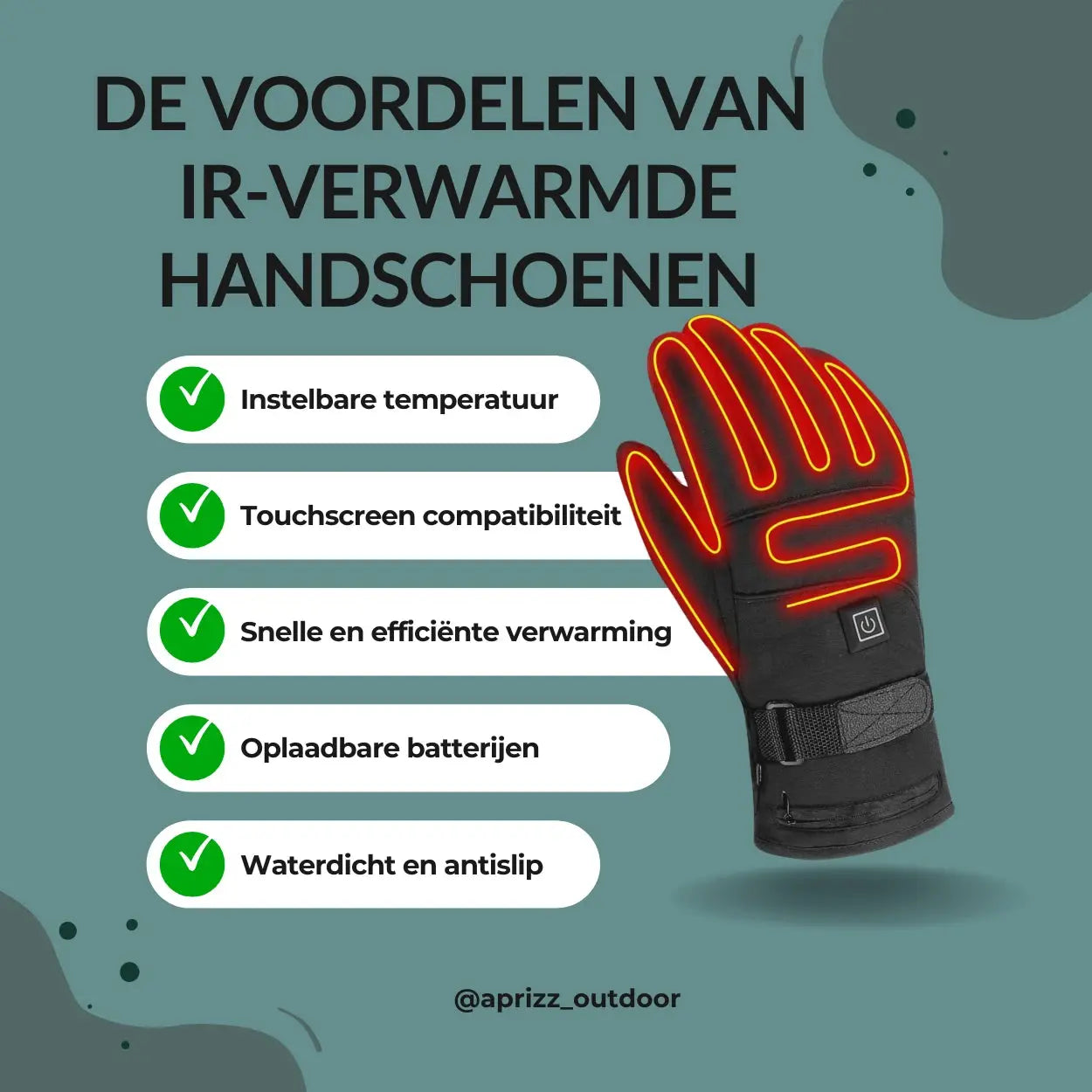 ThermoCharge - IR verwarmde outdoor handschoenen met touchscreen compatibiliteit Aprizz