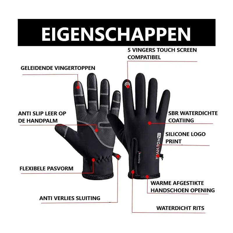 ThermoGrip winter handschoenen met verbeterde rits grijs of zwart Aprizz